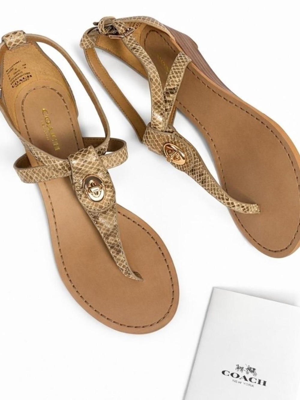 COACH Ingrid Nat Print Snake Wedge Sandals (have multiple sizes)